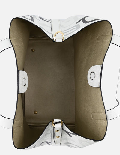Bolso shopper de piel grabado en color blanco para mujer con correa ajustable