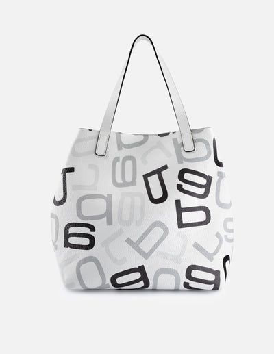 Bolso shopper de piel grabado en color blanco para mujer con correa ajustable