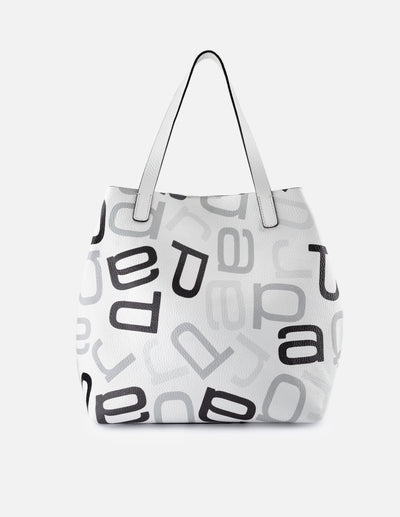 Bolso shopper de piel grabado en color blanco para mujer con correa ajustable