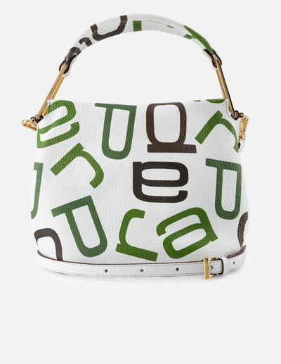 Bolso de mano de piel color verde para mujer con grabado Prada