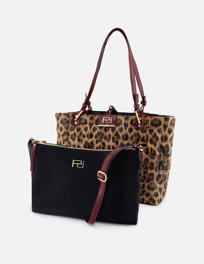 Bolso shopper de piel vegana para mujer con animal print reversible