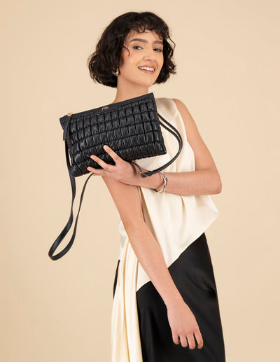Bolso bandolera de nylon para mujer color negro
