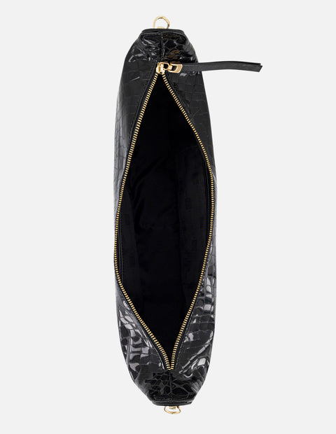 Bolso de hombro color negro de charol para mujer con grabado tipo coco