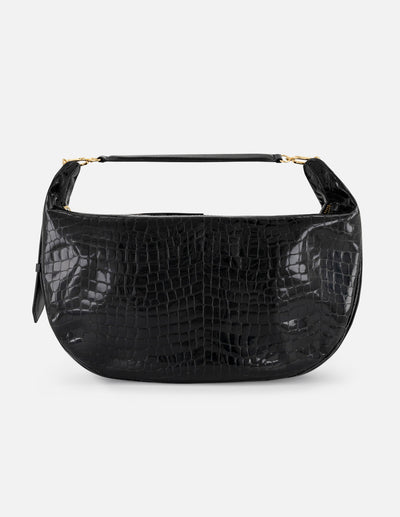 Bolso de hombro color negro de charol para mujer con grabado tipo coco