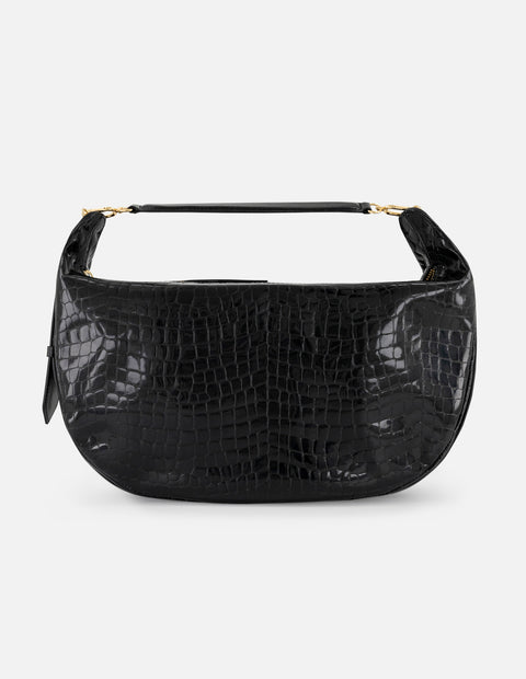 Bolso de hombro color negro de charol para mujer con grabado tipo coco