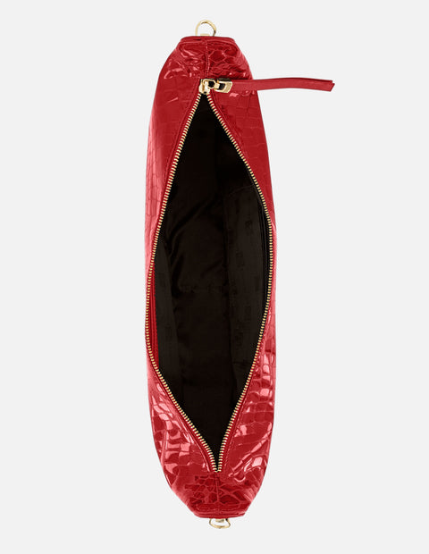 Bolso de hombro color rojo de charol para mujer con grabado tipo coco