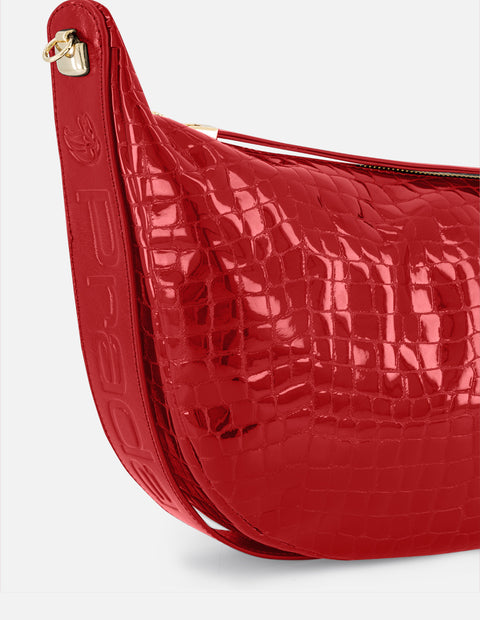 Bolso de hombro color rojo de charol para mujer con grabado tipo coco