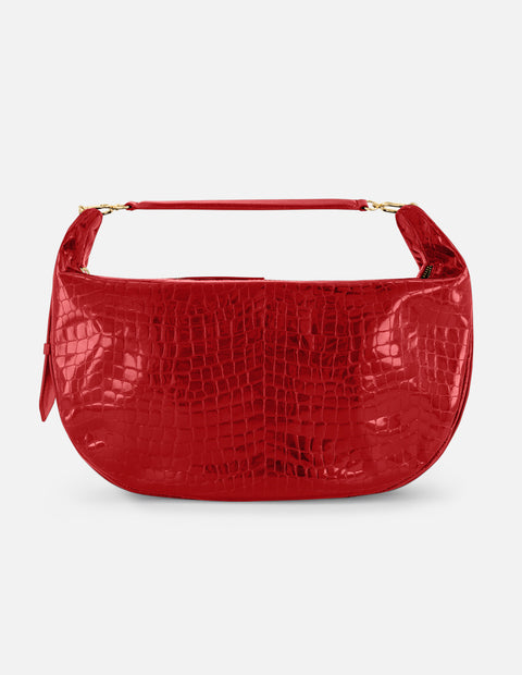 Bolso de hombro color rojo de charol para mujer con grabado tipo coco