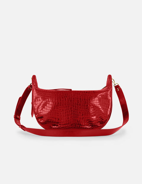 Bolso de hombro color rojo de charol para mujer con grabado tipo coco