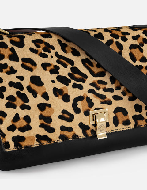 Satchel animal print de pelo para mujer con solapa