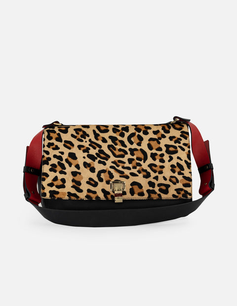 Satchel animal print de pelo para mujer con solapa