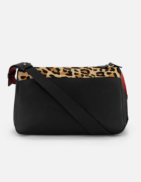 Satchel animal print de pelo para mujer con solapa