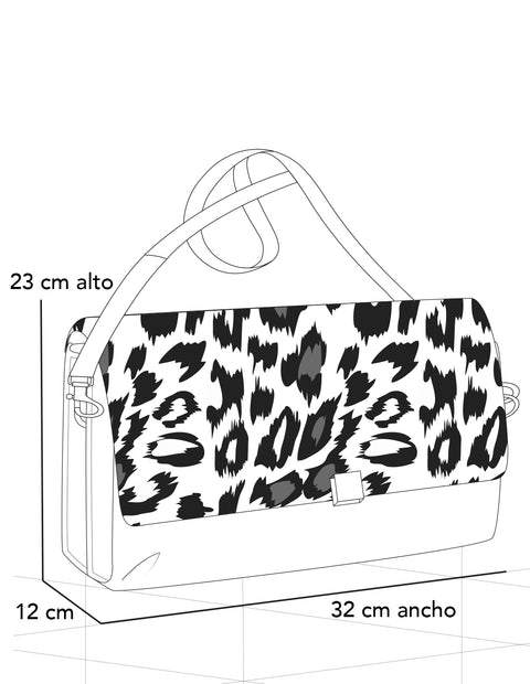Satchel animal print de pelo para mujer con solapa