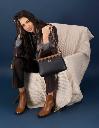 Bolso de hombro color negro piel vegana para mujer con piel bombeada