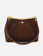 Bolso de hombro color café de piel para mujer con grabado tipo serpiente