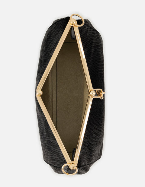 Bolso de hombro color negro de piel para mujer con grabado tipo serpiente