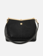 Bolso de hombro color negro de piel para mujer con grabado tipo serpiente