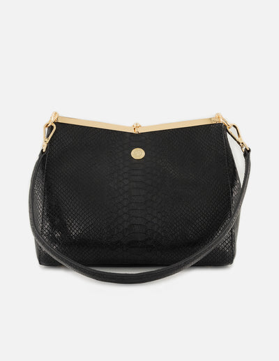 Bolso de hombro color negro de piel para mujer con grabado tipo serpiente