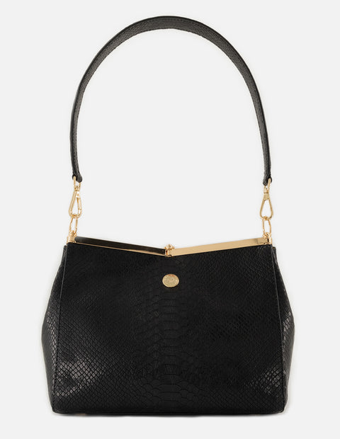 Bolso de hombro color negro de piel para mujer con grabado tipo serpiente