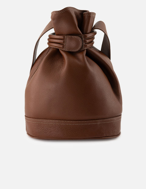 Bolso bucket de piel para mujer color cuero tipo saco