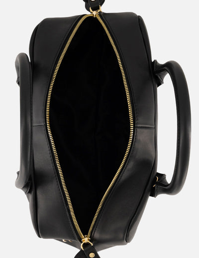 Bolso bowling negro piel para mujer con tapa convertible