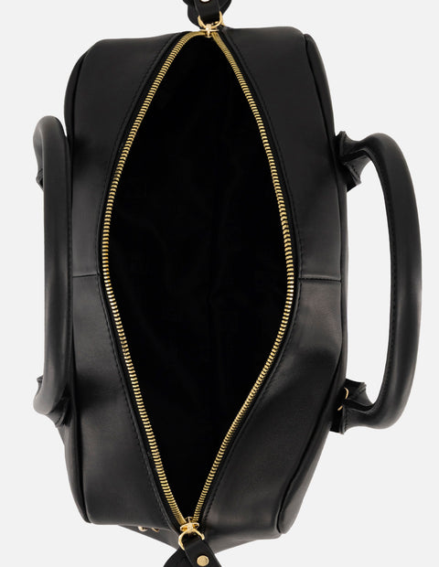 Bolso bowling negro piel para mujer con tapa convertible
