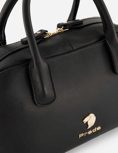 Bolso bowling negro piel para mujer con tapa convertible