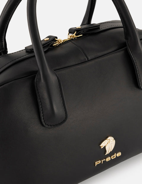 Bolso bowling negro piel para mujer con tapa convertible