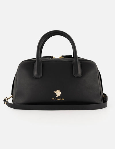 Bolso bowling negro piel para mujer con tapa convertible
