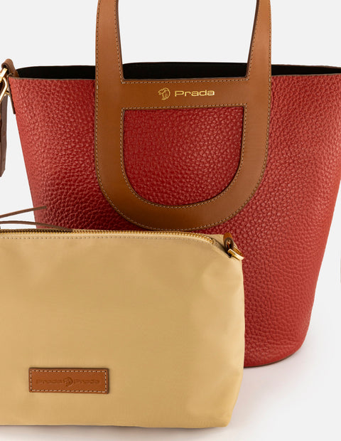 Tote rojo piel para mujer con asa y bandolera napa