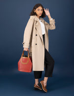 Tote rojo piel para mujer con asa y bandolera napa