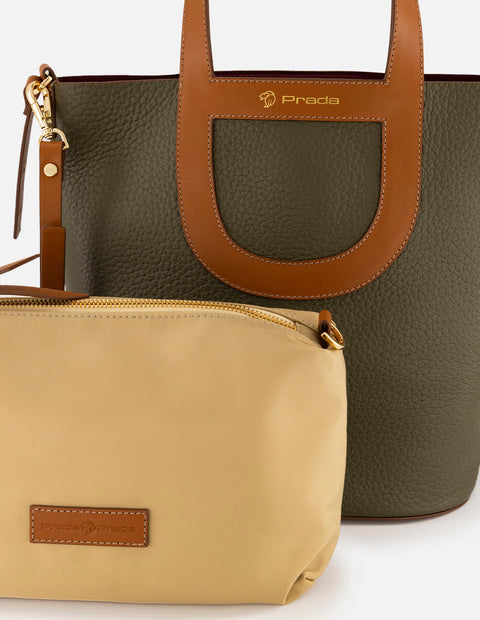 Tote verde piel para mujer con asa y bandolera napa