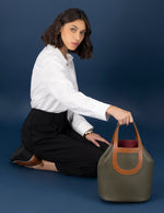 Tote verde piel para mujer con asa y bandolera napa