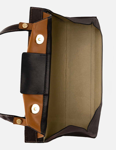 Satchel negro piel para mujer con solapa negra