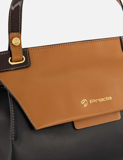 Satchel negro piel para mujer con solapa negra