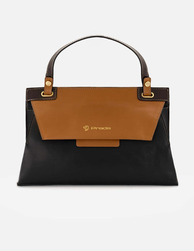 Satchel negro piel para mujer con solapa negra