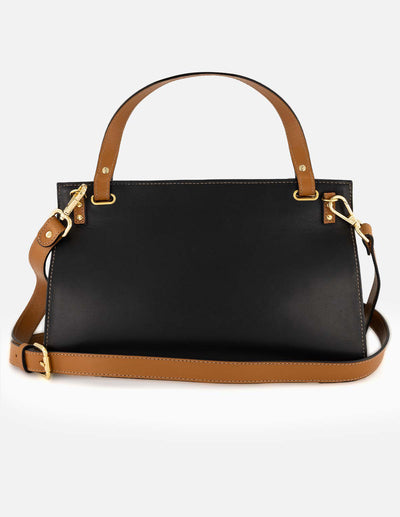 Satchel negro piel para mujer con solapa negra