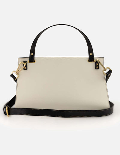 Satchel blanco piel para mujer con solapa color negro