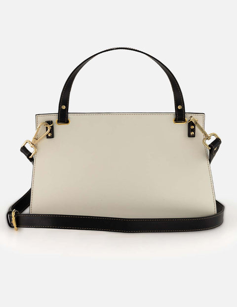 Satchel blanco piel para mujer con solapa color negro