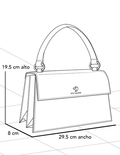 Satchel blanco piel para mujer con solapa color negro