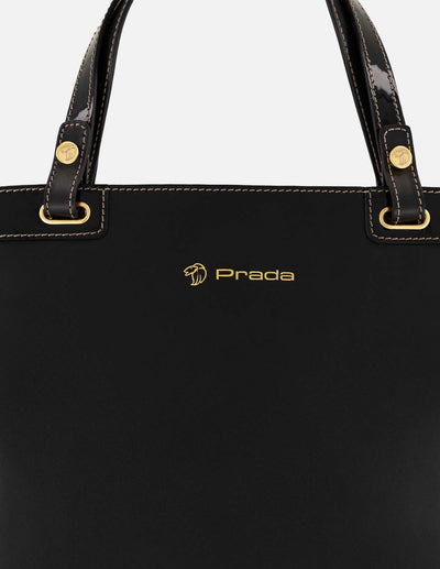 Bolso mano bicolor piel para mujer con letras color dorado