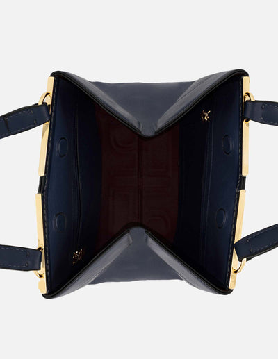 Bolso mano azul piel para mujer con relieve Pd
