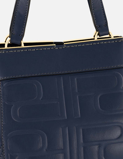 Bolso mano azul piel para mujer con relieve Pd