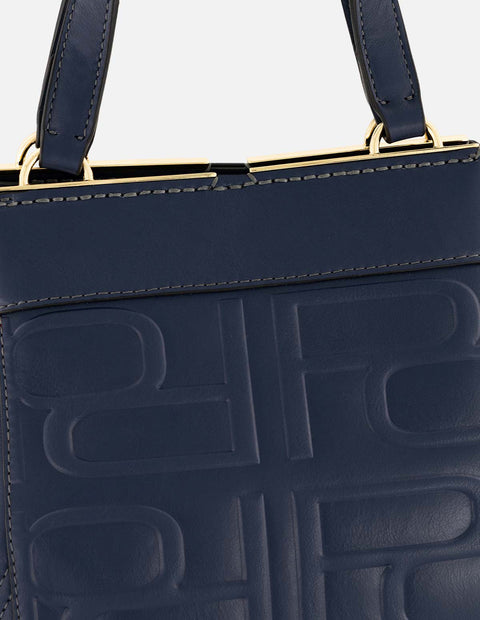 Bolso mano azul piel para mujer con relieve Pd