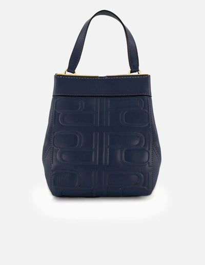 Bolso mano azul piel para mujer con relieve Pd
