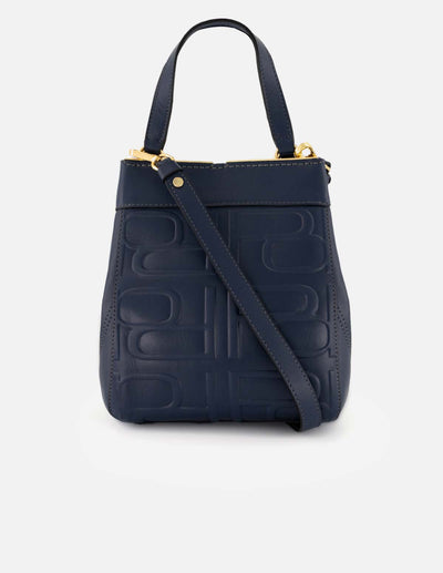 Bolso mano azul piel para mujer con relieve Pd