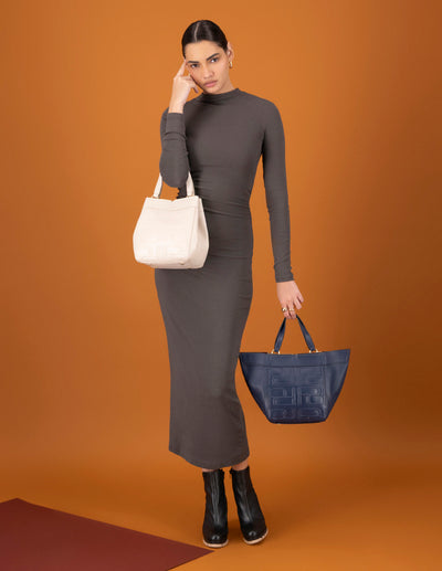 Bolso mano blanco piel para mujer con relieve Pd