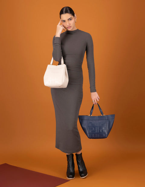 Bolso mano blanco piel para mujer con relieve Pd