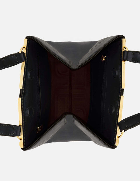Bolso mano negro piel para mujer con relieve Pd