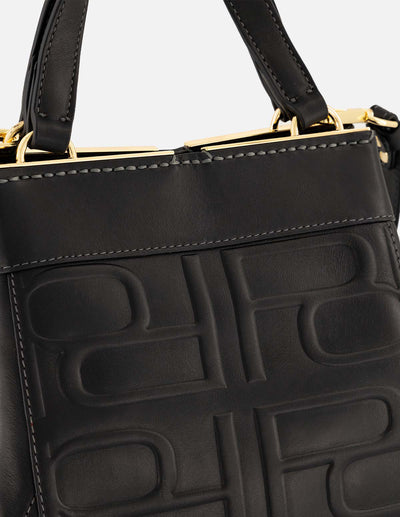Bolso mano negro piel para mujer con relieve Pd